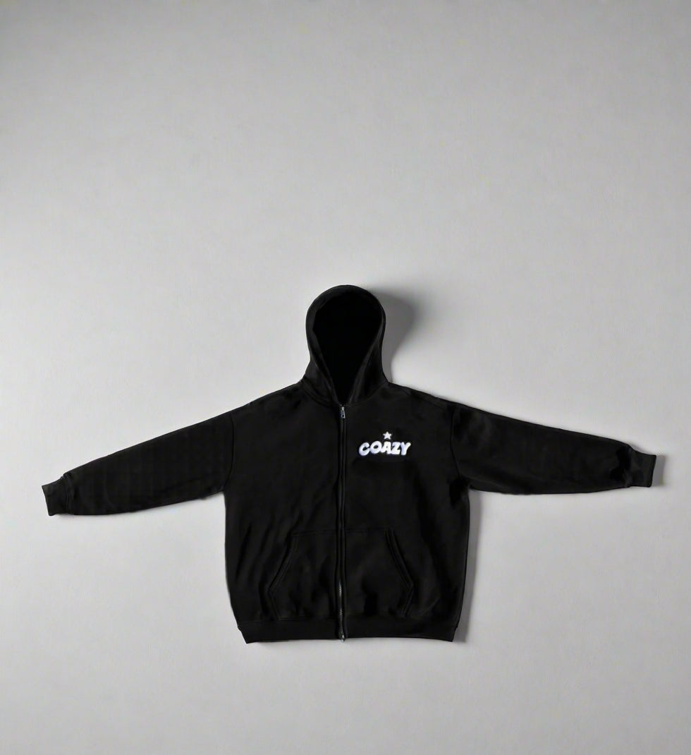 COAZY BLACK ZIP-UP HOODIE