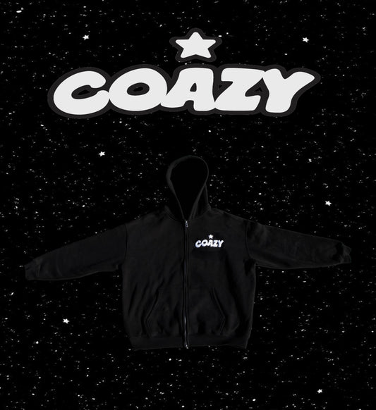 COAZY BLACK ZIP-UP HOODIE